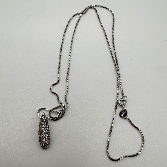 SALE! Dainty CZ drop shaped sterling silver pendant on a 20" box chain necklace! - Picture 4 of 16